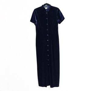 Vintage 90s Navy Velvet Button Front Maxi Dress